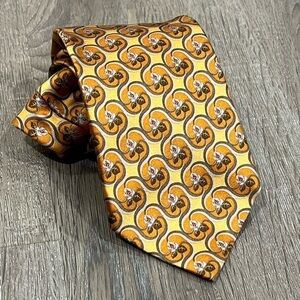 Ermenegildo Zegna Tie Yellow Floral Pattern Geometric 100% Silk Made in Italy